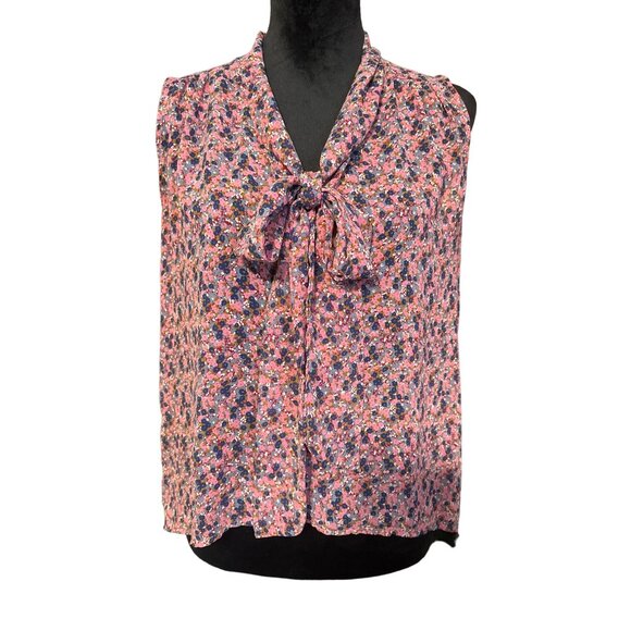 💖Paper Crane pink blue sleeveless blouse with cute bow and high low hem - Picture 1 of 6